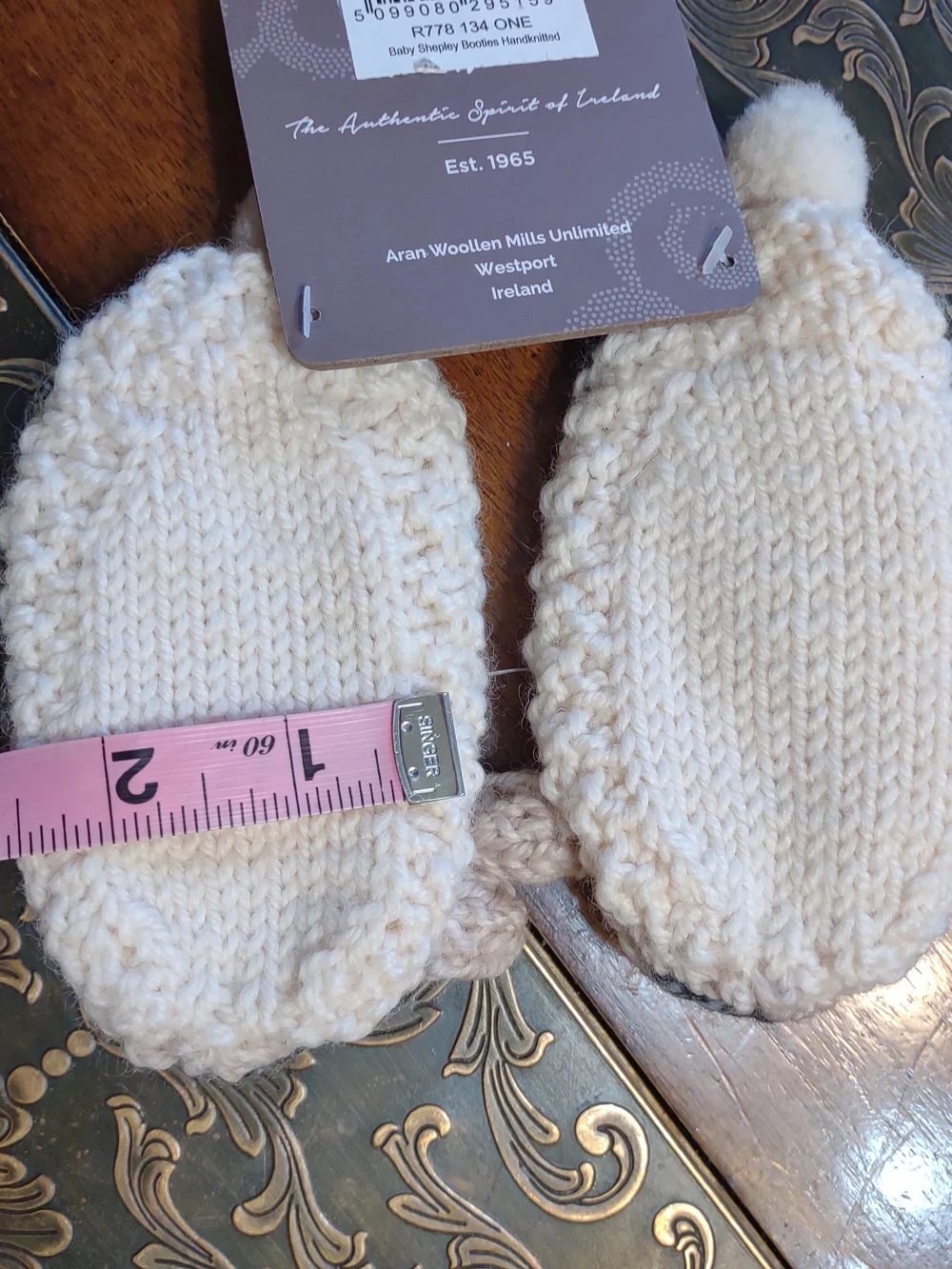 Baby Shepley Aran Booties  Cream Baby Wool Slippers with Pom Pom NWT